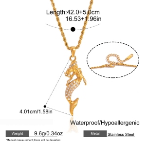Colliers Pendentifs Pour Femmes En Acier Inoxydable, Couleur Or, Ornés D'Un Zircon Et Ornés D'Une Sirène De Vacances h5