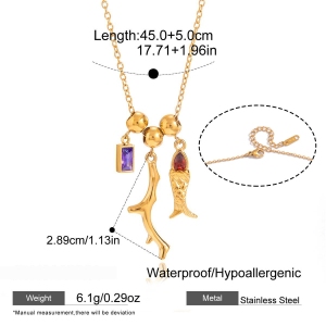 Colliers Pendentifs Pour Femmes En Acier Inoxydable, Couleur Or, Avec Zircon Et Motif Poisson De Vacances h5