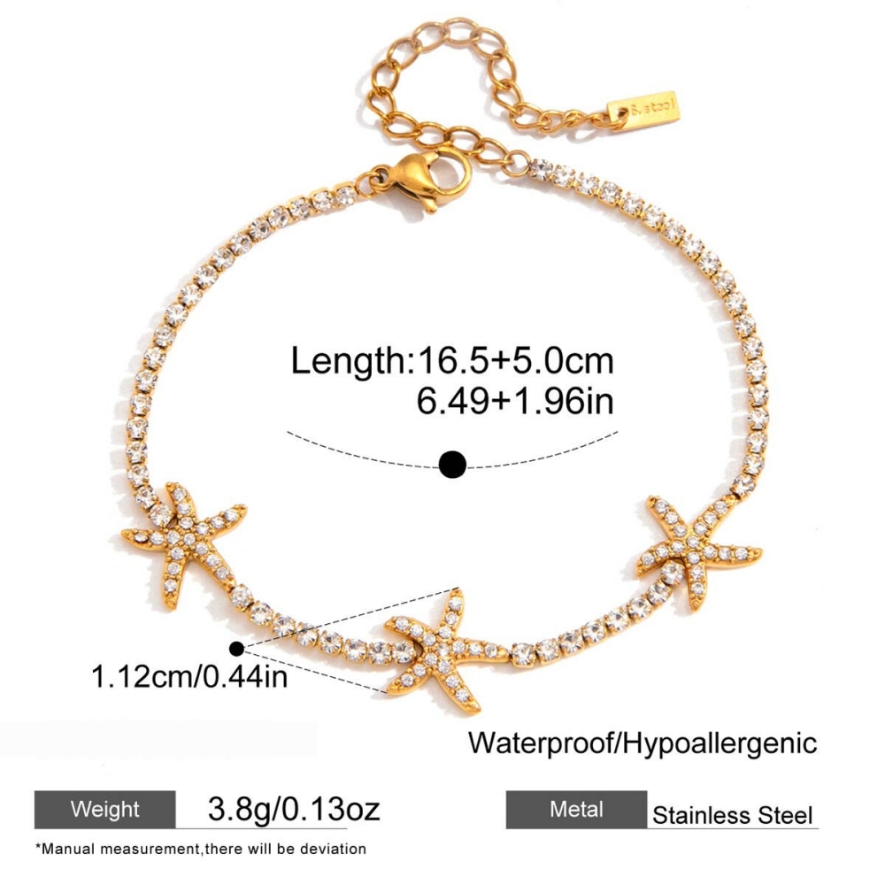 Bracelet Chaîne Femme En Acier Inoxydable, Imperméable, Couleur Or, Avec Zircon Et Motif Étoile De Mer 