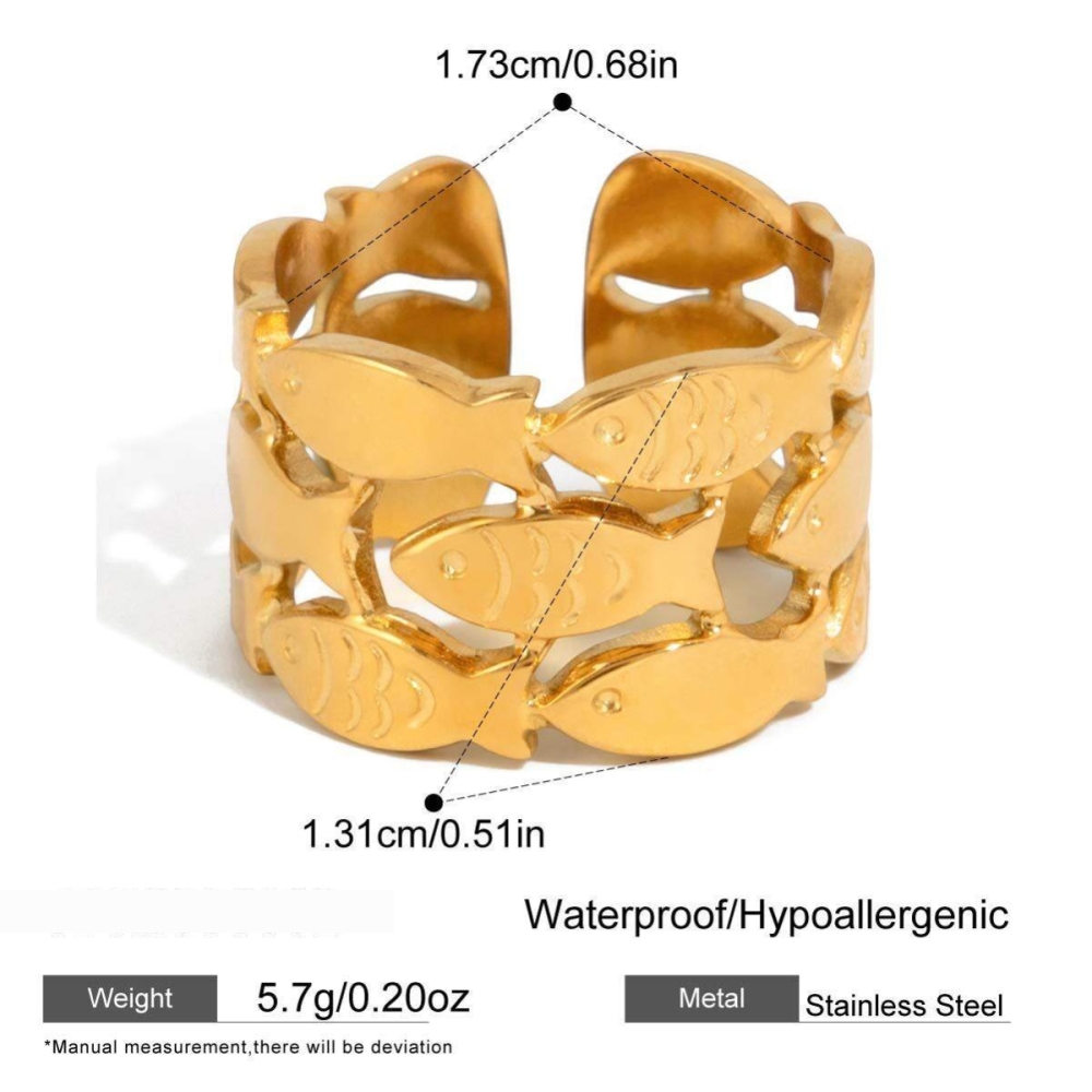 Bagues Tendance En Acier Inoxydable Doré, Forme De Poisson, Étanches, Pour Les Vacances