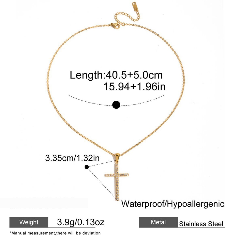Colliers Pendentifs Pour Femmes En Acier Inoxydable En Forme De Croix, Étanches, Couleur Or Et Zircon