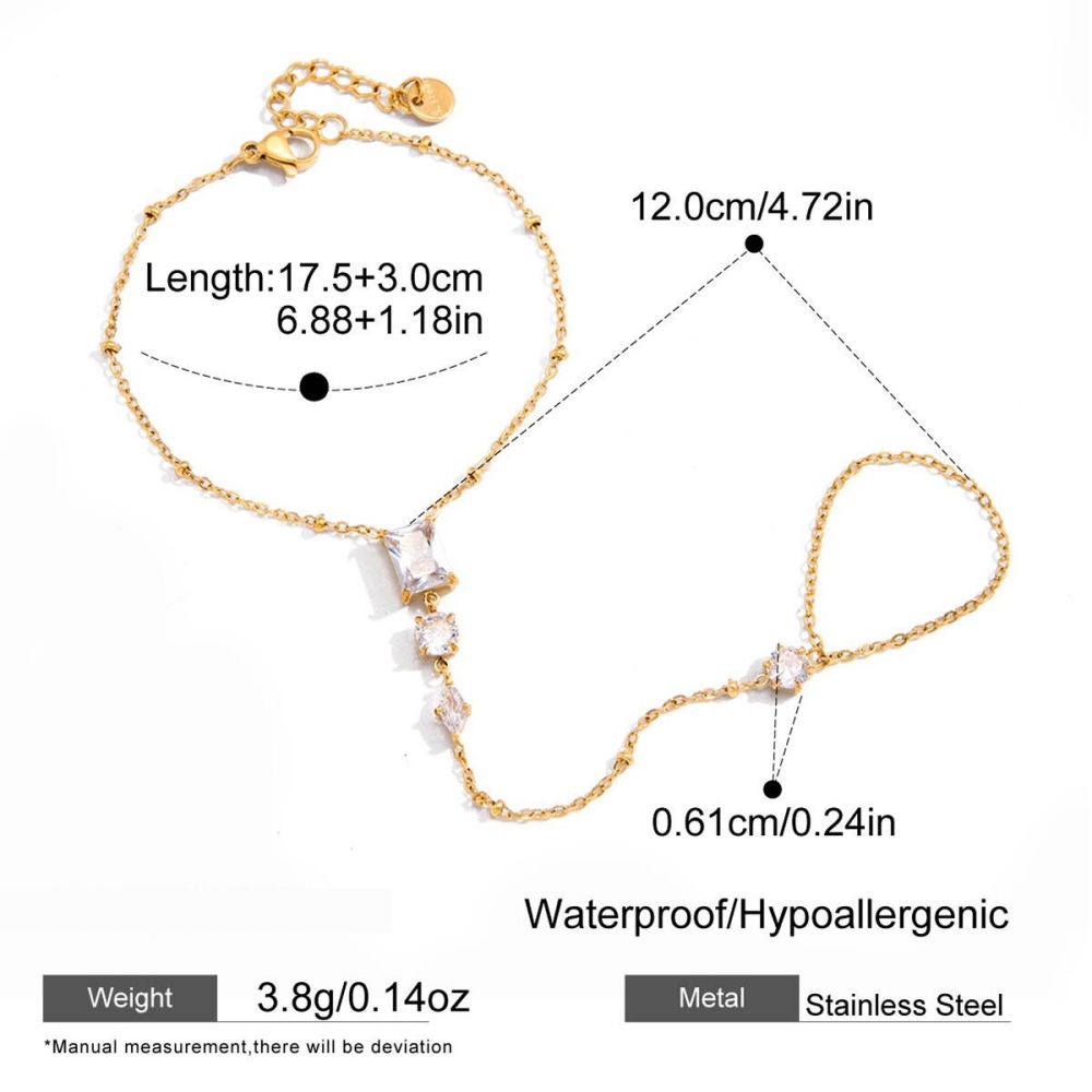 Chaîne De Main Élégante Et Luxueuse Pour Femme, En Acier Inoxydable Étanche, Couleur Or, Ornée D'Un Zircon Et D'Un Pendentif Goutte D'Eau. 