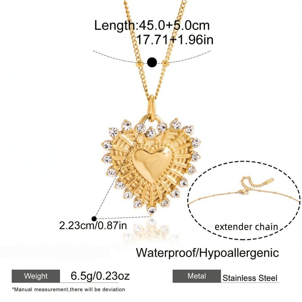 Colliers Pendentifs Pour Femmes En Acier Inoxydable, Perles En Forme De Cœur Rétro, Zircon Couleur Or, Étanches 