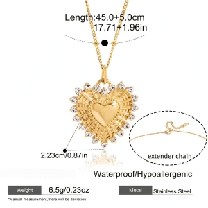 Colliers Pendentifs Pour Femmes En Acier Inoxydable, Perles En Forme De Cœur Rétro, Zircon Couleur Or, Étanches h5 