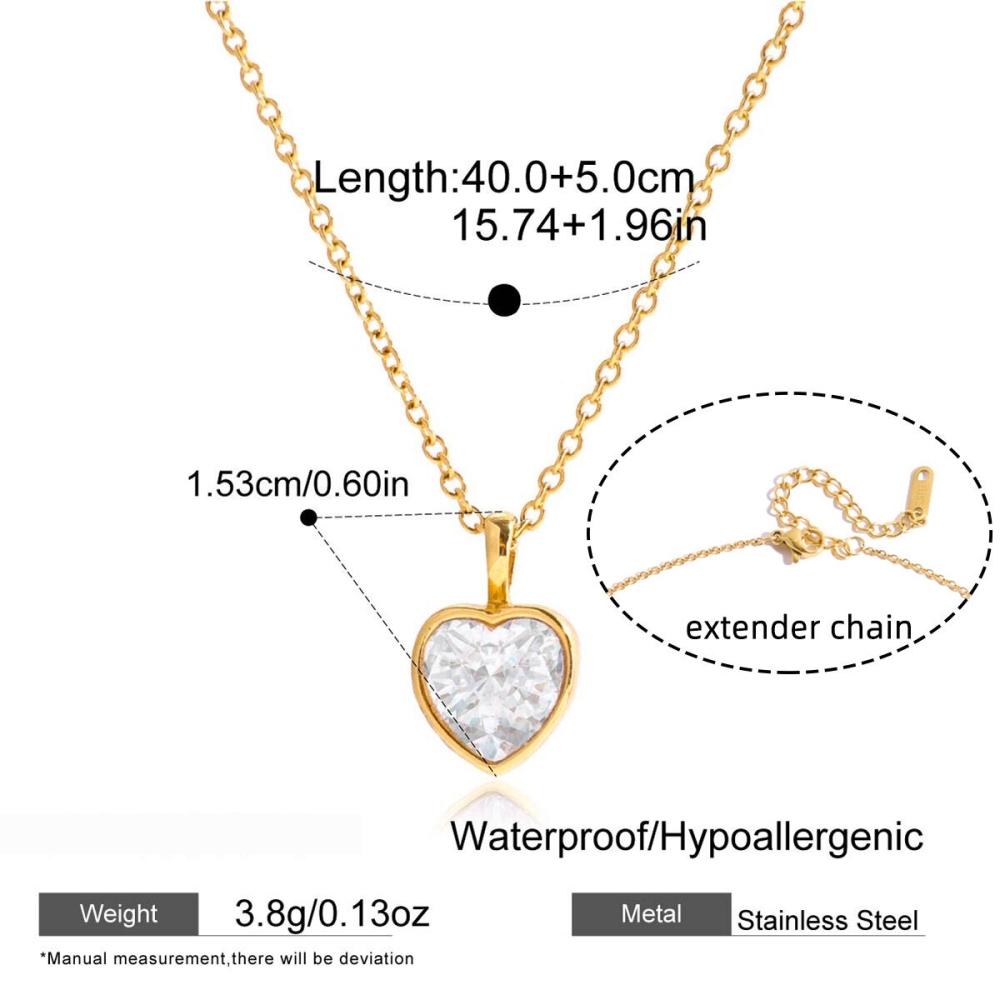Colliers Pendentifs Pour Femmes En Forme De Cœur Goutte Simple, En Acier Inoxydable Étanche, Couleur Or Et Zircon. 