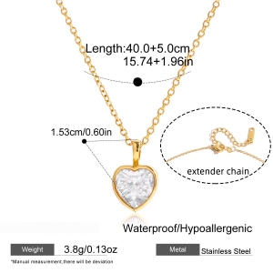 Colliers Pendentifs Pour Femmes En Forme De Cœur Goutte Simple, En Acier Inoxydable Étanche, Couleur Or Et Zircon. h5 
