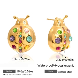 Boucles D'Oreilles Puces Pour Femmes, En Acier Inoxydable Doré, Imperméables, En Forme D'Insectes Mignons, Ornées De Strass. h5