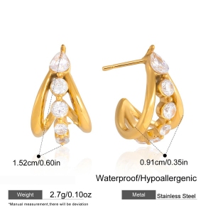 Boucles D'Oreilles Puces Pour Femmes, Simples Et Rondes, En Acier Inoxydable, Étanches, Couleur Or, Avec Zircon. h5