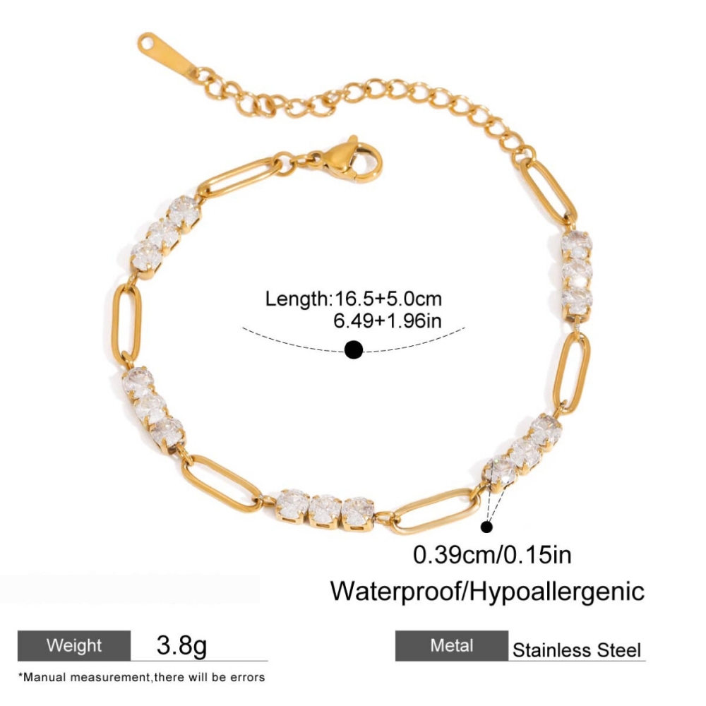 Bracelet Chaîne Simple En Acier Inoxydable Étanche Couleur Or Avec Zircon Pour Femme