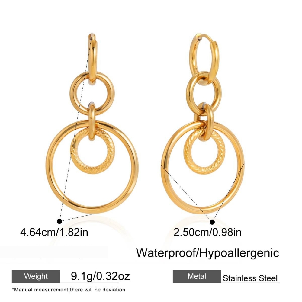 Boucles D'Oreilles Pendantes Pour Femmes, Style Cercle Simple, En Acier Inoxydable Doré Et Imperméable