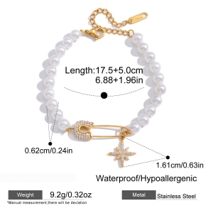 Bracelet Classique En Perles De Nacre Et Étoile, En Acier Inoxydable, Étanche, Couleur Or, Pour Femme h5