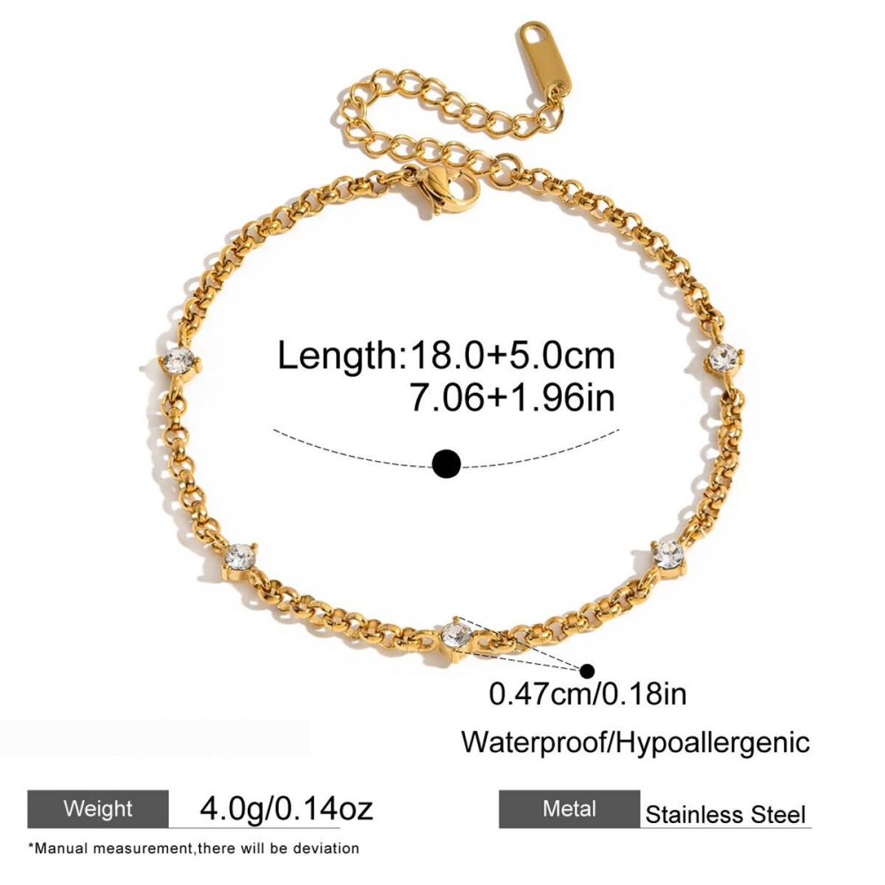 Bracelet Chaîne Femme En Acier Inoxydable Imperméable, Orné De Zircon Et De Perles Simples Et Luxueuses.