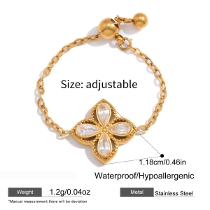 Bague Pour Femme En Acier Inoxydable Étanche Couleur Or Avec Zircon Et Motif Floral Simple En Forme De Cœur Et De Goutte. h5