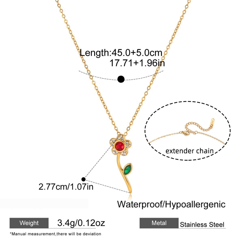 Colliers Pendentifs Pour Femmes, En Acier Inoxydable Doré, Ornés De Strass Et D'Une Rose Romantique Douce 
