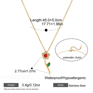 Colliers Pendentifs Pour Femmes, En Acier Inoxydable Doré, Ornés De Strass Et D'Une Rose Romantique Douce h5 