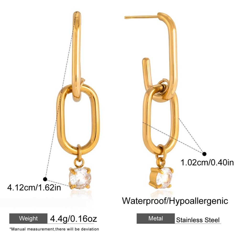 Boucles D'Oreilles Pendantes Pour Femme, Simples Et Rondes, En Acier Inoxydable, Étanches, Couleur Or, Avec Zircon. 