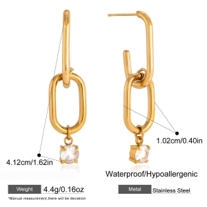 Boucles D'Oreilles Pendantes Pour Femme, Simples Et Rondes, En Acier Inoxydable, Étanches, Couleur Or, Avec Zircon. h5 