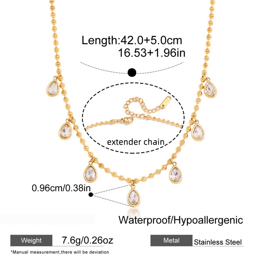 Colliers Pendentifs Pour Femmes, Luxueux Et Simples, En Forme De Goutte, En Acier Inoxydable Étanche Couleur Or Et Zircon.