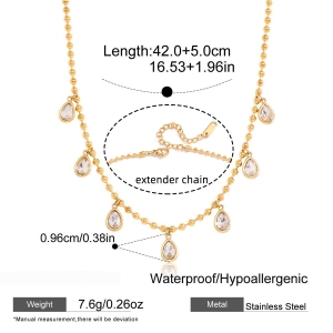 Colliers Pendentifs Pour Femmes, Luxueux Et Simples, En Forme De Goutte, En Acier Inoxydable Étanche Couleur Or Et Zircon. h5