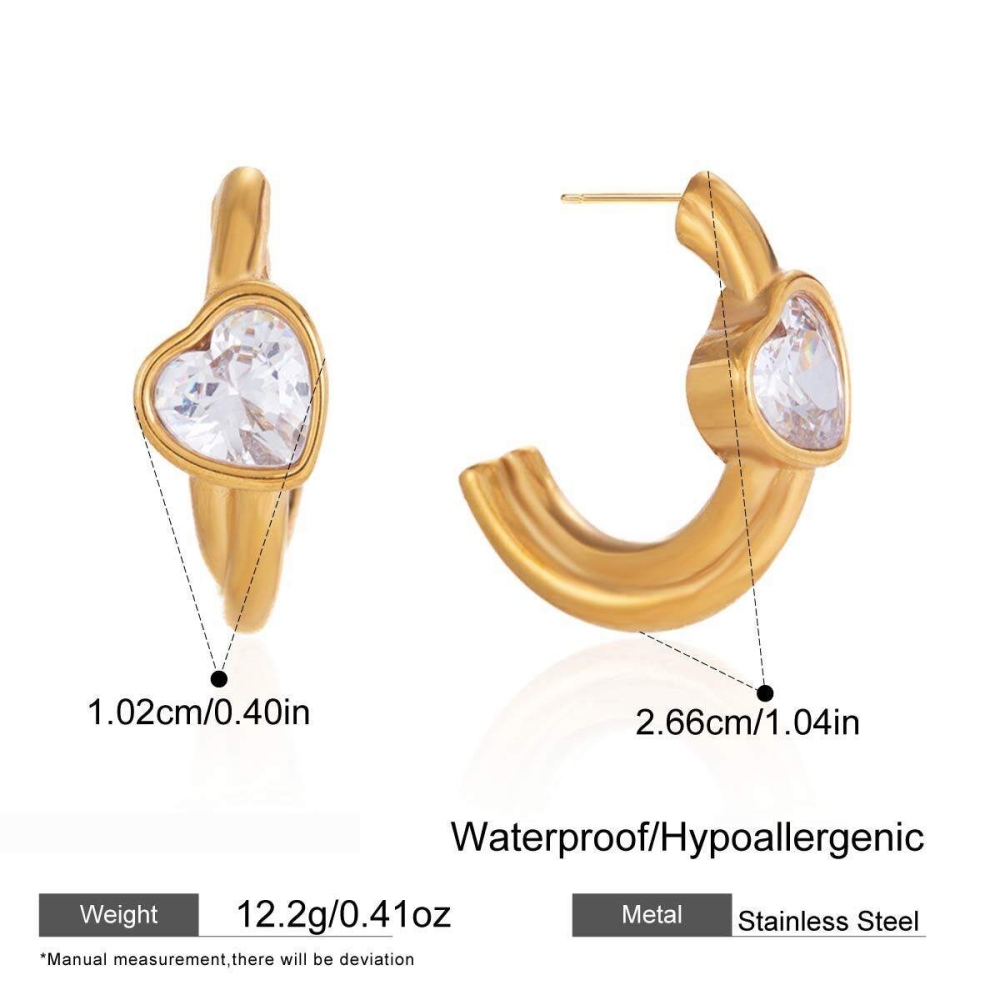 Boucles D'Oreilles Puces Pour Femmes, En Acier Inoxydable, Couleur Or, Avec Zircon Et Motif Cœur Simple. 