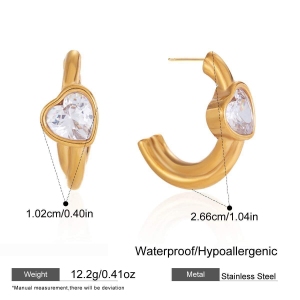 Boucles D'Oreilles Puces Pour Femmes, En Acier Inoxydable, Couleur Or, Avec Zircon Et Motif Cœur Simple. h5 