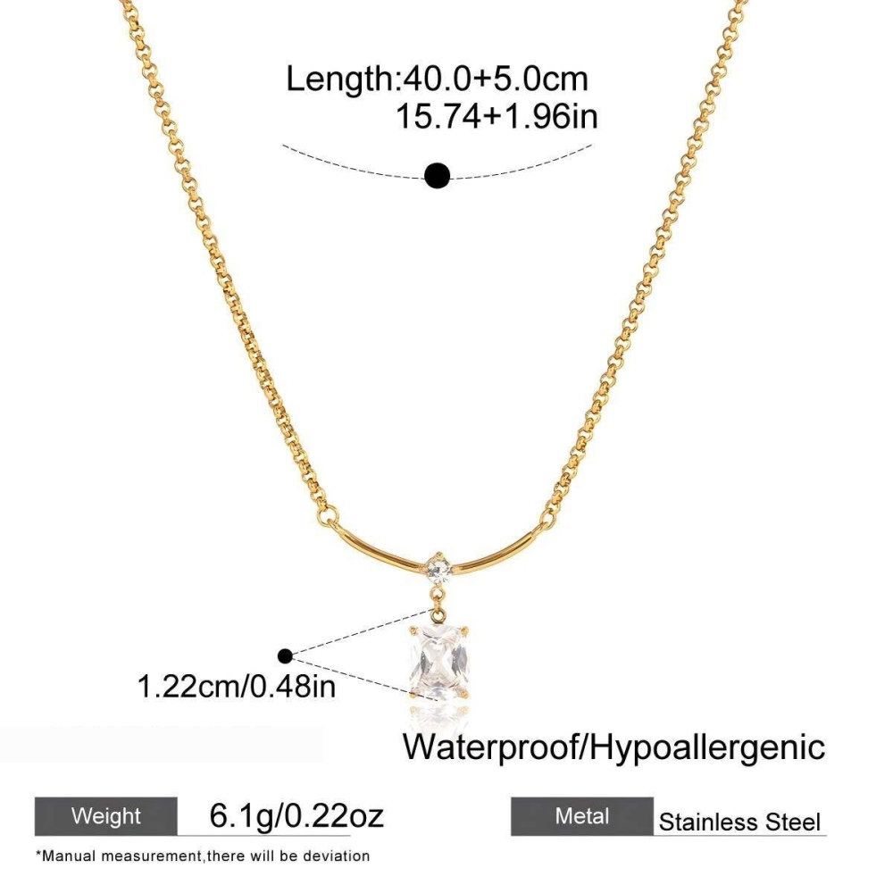 Colliers Pendentifs Ovales Scintillants En Acier Inoxydable Doré Avec Zircon, Étanches Et Anti-Ternissement Pour Femmes Image2