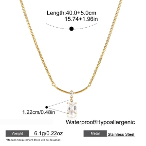 Colliers Pendentifs Ovales Scintillants En Acier Inoxydable Doré Avec Zircon, Étanches Et Anti-Ternissement Pour Femmes h5 Image2