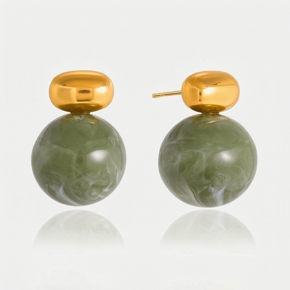 Boucles D'Oreilles Puces Rétro Ovales En Acier Inoxydable Doré Et Acrylique, Imperméables Et Anti-Ternissement