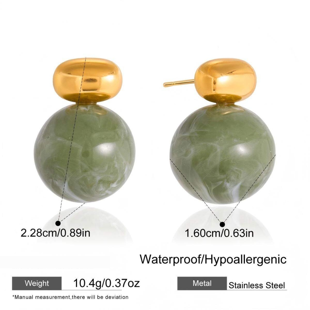 Boucles D'Oreilles Puces Rétro Ovales En Acier Inoxydable Doré Et Acrylique, Imperméables Et Anti-Ternissement Image2