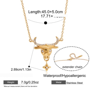 Colliers Pendentifs Classiques Pour Femmes, En Acier Inoxydable Doré, Imperméables Et Anti-Ternissement, Représentant Une Tête De Bœuf h5 Image2