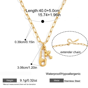 Collier Pendentif Croix Trombone En Acier Inoxydable Doré, Imperméable Et Anti-Ternissement Pour Femme h5 Image2