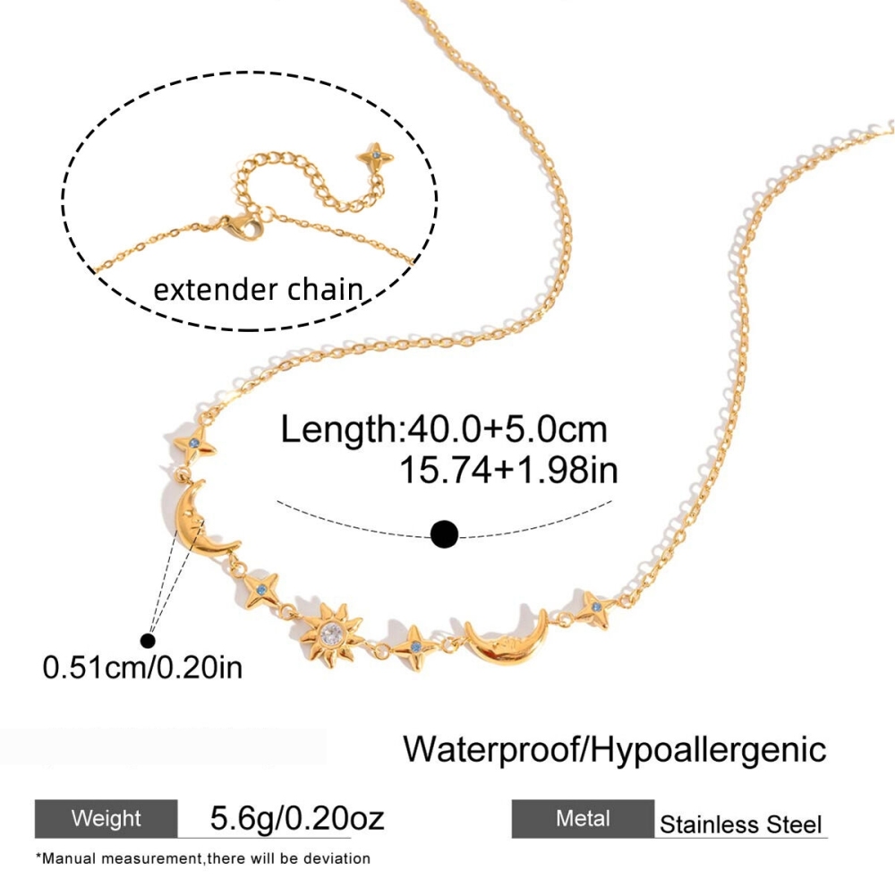 Ensembles De Bijoux De Luxe Pour Femmes En Acier Inoxydable Doré, Imperméables Et Anti-Ternissement, Avec Motif Soleil, Étoile Et Lune Image2