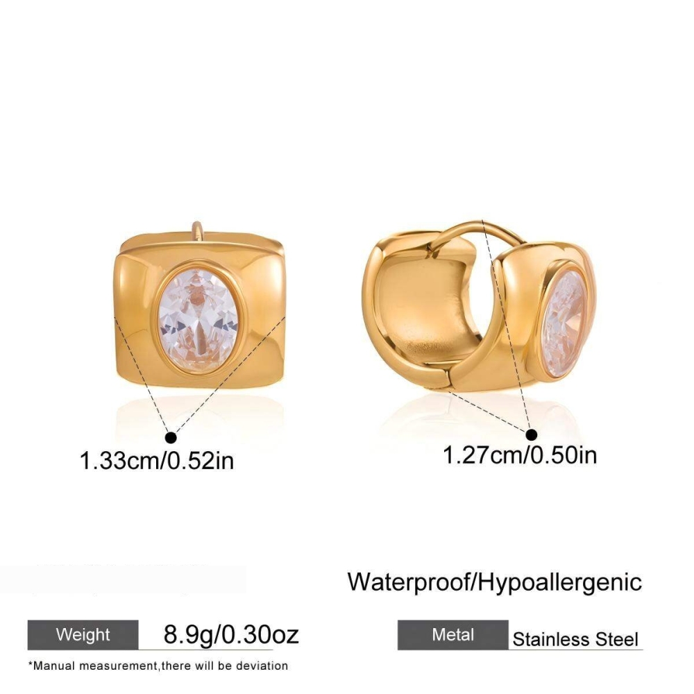 Boucles D'Oreilles Créoles Élégantes Pour Femmes, En Acier Inoxydable Doré Avec Zircon, Étanches Et Anti-Ternissement. Image2