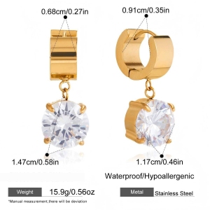 Boucles D'Oreilles Pendantes Rectangulaires Pour Femmes, En Acier Inoxydable Doré Avec Zircon, Imperméables Et Anti-Ternissement. h5