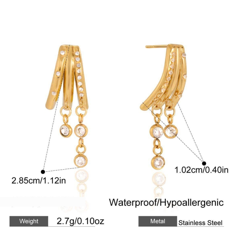 Boucles D'Oreilles Pendantes Pour Femmes, En Acier Inoxydable Doré Avec Zircon, Ornées D'Un Soleil Et D'Une Lune Éclatants, Étanches Et Anti-Ternissement. Image2