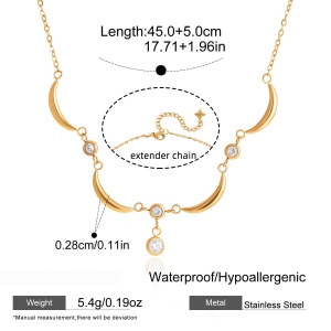 Colliers Pendentifs Élégants Pour Femmes, En Acier Inoxydable Doré, Motif Étoile Et Lune, Étanches Et Anti-Ternissement h5 Image2
