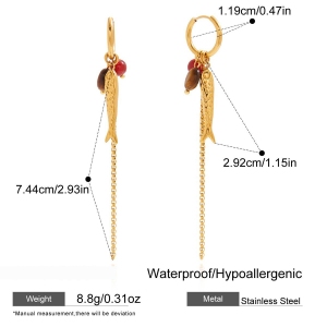 Boucles D'Oreilles Pendantes Pour Femme, Style Vintage, En Acier Inoxydable Doré, Imperméables Et Anti-Ternissement, Motif Poisson À Chaîne. h5 Image2