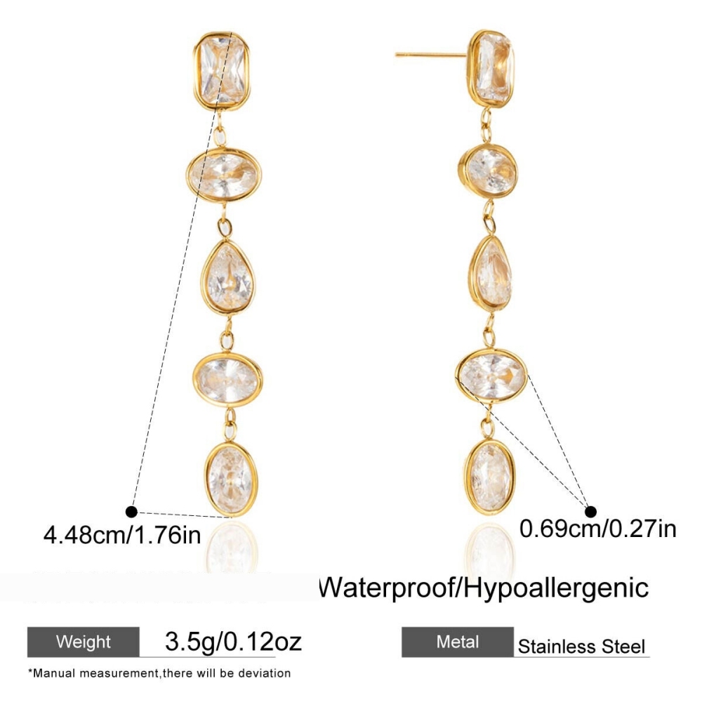 Boucles D'Oreilles Pendantes Ovales Colorées En Acier Inoxydable Doré Avec Zircon, Imperméables Et Anti-Ternissement, Pour Femmes Image2