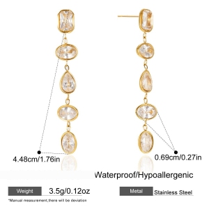 Boucles D'Oreilles Pendantes Ovales Colorées En Acier Inoxydable Doré Avec Zircon, Imperméables Et Anti-Ternissement, Pour Femmes h5 Image2