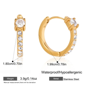 Boucles D'Oreilles Créoles Sophistiquées Pour Femmes, En Acier Inoxydable Doré Avec Zircon, Imperméables Et Anti-Ternissement. h5 Image2