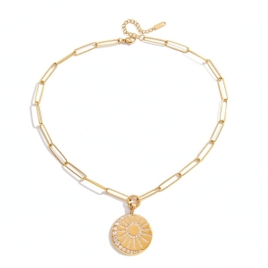 Collier Pendentif Discret Pour Femme, Motif Cercle Soleil, En Acier Inoxydable Doré, Étanche Et Anti-Ternissement. h5