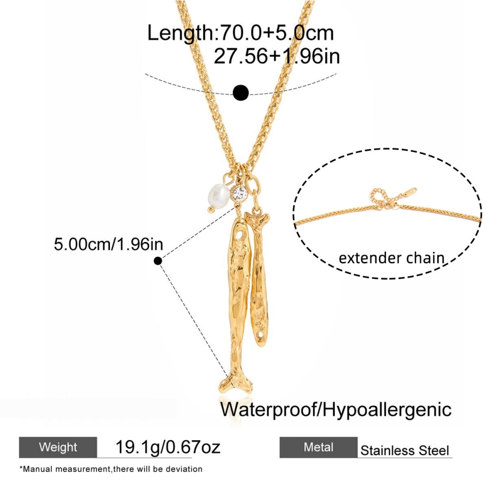 Colliers Pendentifs Pour Femmes Luster Fish En Acier Inoxydable Couleur Or, Imperméables Et Anti-Ternissement h5Image2