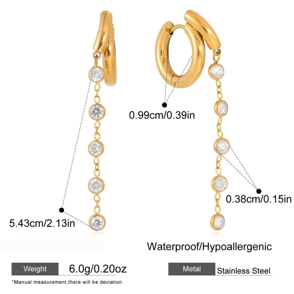 Boucles D'Oreilles De Soirée Pour Femmes, Ornées De Magnifiques Pompons, En Acier Inoxydable Doré Et Zircon, Imperméables Et Anti-Ternissement. Image2