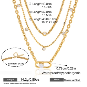 Colliers À Plusieurs Rangs Pour Femmes, En Acier Inoxydable Doré, Avec Zircon Et Chaîne Délicate, Imperméables Et Anti-Ternissement h5 Image2
