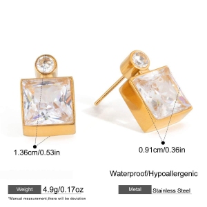 Boucles D'Oreilles Puces Carrées Simples En Acier Inoxydable Doré Avec Zircon, Imperméables Et Anti-Ternissement Pour Femmes h5 Image2