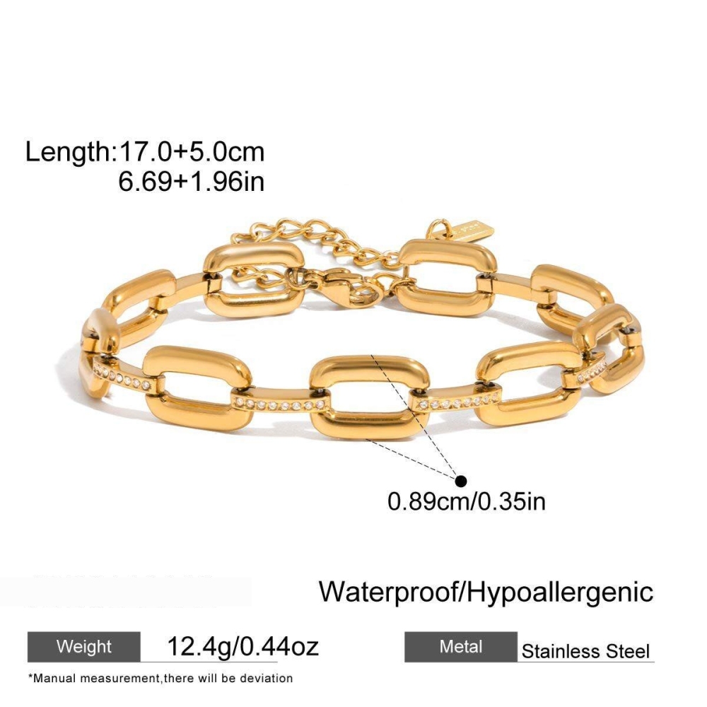 Bracelet Chaîne Pour Femme En Acier Inoxydable Doré, Imperméable Et Anti-Ternissement, Collection Ornate. Image2
