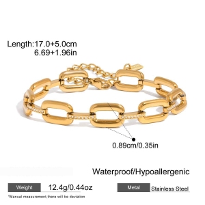 Bracelet Chaîne Pour Femme En Acier Inoxydable Doré, Imperméable Et Anti-Ternissement, Collection Ornate. h5 Image2