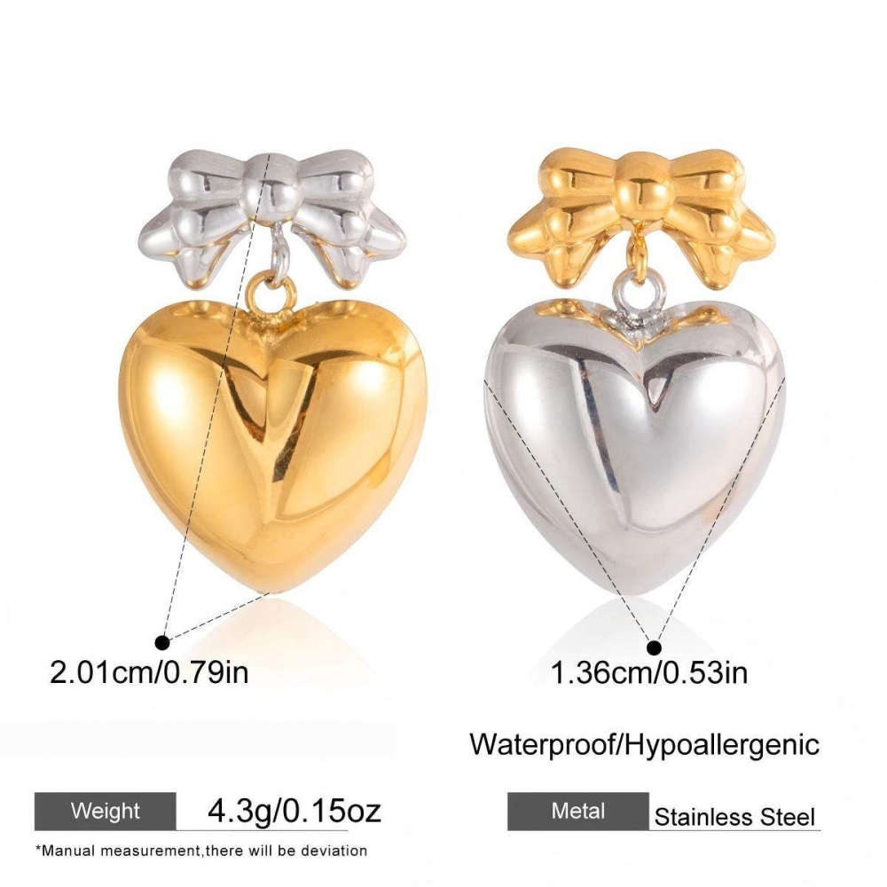 Ensembles De Bijoux Pour Femmes En Acier Inoxydable Doré Avec Nœud Papillon Et Motif Cœur, Imperméables Et Anti-Ternissement Image2
