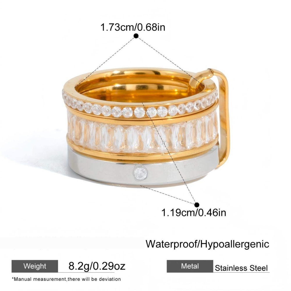 Bagues Imposantes En Acier Inoxydable, Imperméables Et Anti-Ternissement, Aux Couleurs Or Et Argent Modernes, Serties De Zircon. Image2