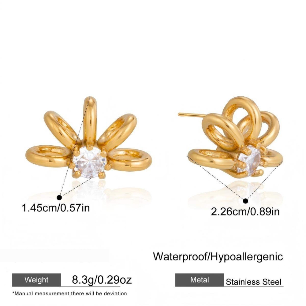 Boucles D'Oreilles Puces Pour Femmes Sleek Curves En Acier Inoxydable Doré Avec Zircon, Étanches Et Anti-Ternissement Image2